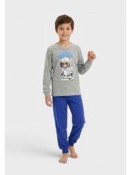 nina club astro bear παιδική πιτζάμα για αγόρι 100% βαμβακερή γκρί nc27141-11-γκρι