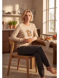 nina club γυναικεία πιτζάμα coffee first 100% βαμβακερή μπέζ nc27650-57-μπεζ