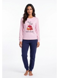 nina club γυναικεία πιτζάμα sweet cherries 100% βαμβακερή ροζ ncw27630-69-ροζ