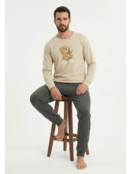 nina club coffee first ανδρική πιτζάμα 100% βαμβακερή μπέζ nc27750-57-μπεζ