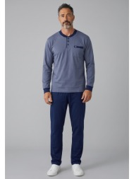ανδρική πιτζάμα collection henley φούτερ 65% βαμβάκι ελληνικής κατασκευής μπλέ cl2725-61-μπλε