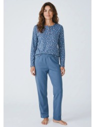 γυναικεία πιτζάμα collection cozy blossom φούτερ με πατιλέτα βαμβακερό μπλέ cl27010-61-μπλε