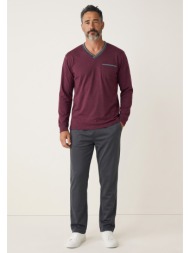 ανδρική πιτζάμα collection urban v-neck φούτερ 65% βαμβάκι ελληνικής κατασκευής μπορντό cl2715-62-μπ
