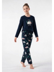 vienetta polar bear winter magic παιδική κοριτσίστικη πιτζάμα polar fleece μπλέ vnt305009b-61-μπλε