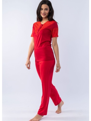 πιτζάμα γυναικεία κοντομάνικη modal red lace 72051 σε προσφορά