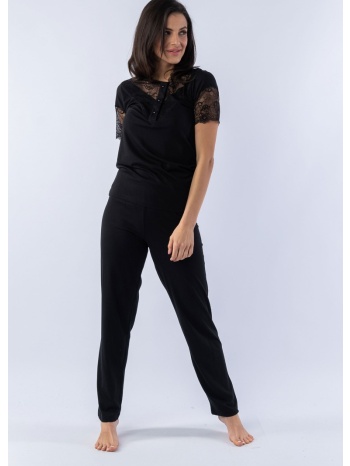 πιτζάμα γυναικεία κοντομάνικη modal black lace 72017 σε προσφορά