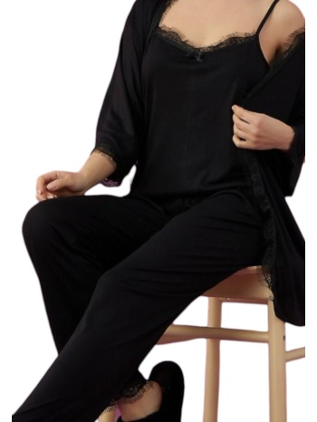 σετ γυναικείο eliz viscoze ρόμπα με πιτζάμα black lace σε προσφορά