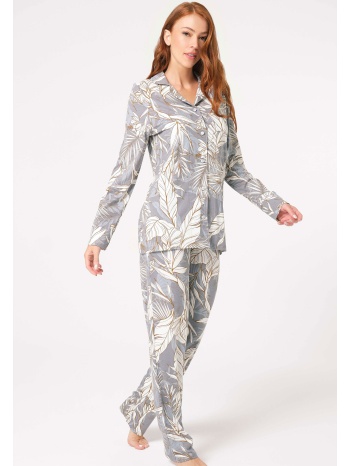 πιτζάμα γυναικεία με κουμπιά anil viscoze floral γκρι σε προσφορά
