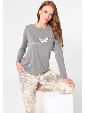 πιτζάμα γυναικεία anil με κεντημένο σχέδιο butterfly γκρι σε προσφορά