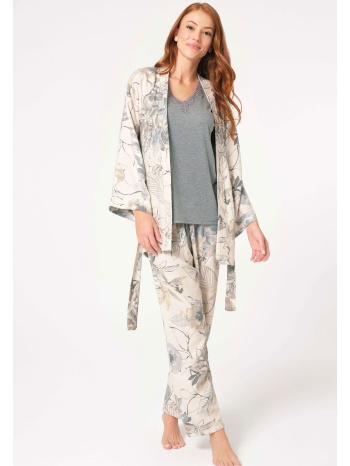πιτζάμα σετ γυναικεία με ρόμπα anil viscoze floral εκρού σε προσφορά