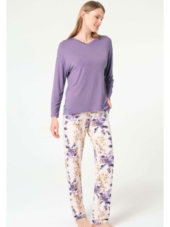 πιτζάμα γυναικεία anil viscose με δαντέλα στο πλάι λιλά σε προσφορά