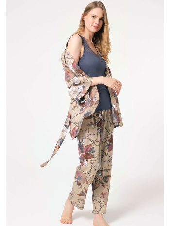 πιτζάμα σετ γυναικεία με ρόμπα anil viscoze floral καφε σε προσφορά