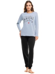 πιτζαμα γυναικεία βαμβακερή cherry more coffee chr1139-γαλάζιο