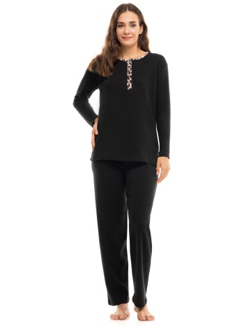 πιτζαμα γυναικεία βαμβακερή με κουμπιά cherry black leopar σε προσφορά