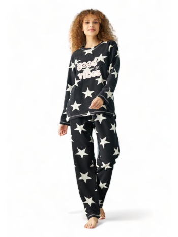πιτζαμα γυναικεία fleece siyah inci only good vibes σε προσφορά