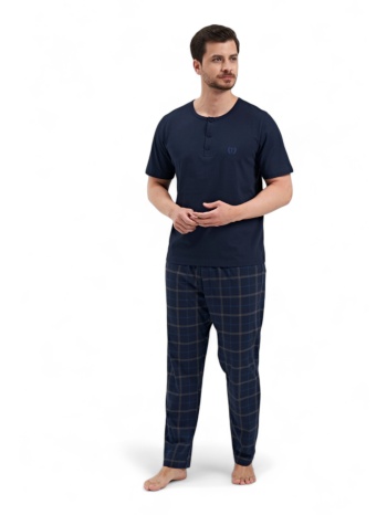 πιτζάμα ανδρική βαμβακερή με καρό παντελόνι pijadore blue σε προσφορά