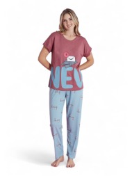 πιτζάμα γυναικεία μακρύ παντελόνι pijamood letter pjmd12839-γαλάζιο