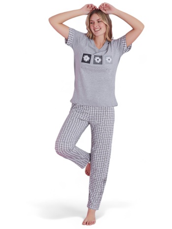 πιτζάμα γυναικεία μακρύ παντελόνι pijamood flower grey σε προσφορά