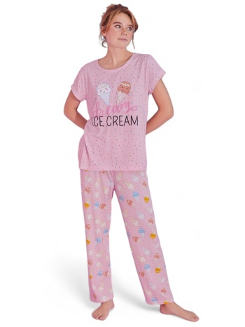 πιτζάμα γυναικεία μακρύ παντελόνι pijamood ice cream pink σε προσφορά