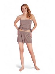 πιτζάμα γυναικεία rib με σορτσάκι pijamood light brown pjmd10854-καφέ