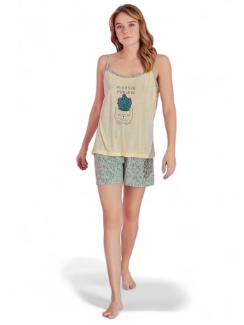 πιτζάμα γυναικεία με σορτσάκι pijamood yellow cactus σε προσφορά