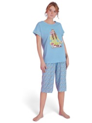 πιτζάμα γυναικεία με κάπρι pijamood donut blue pjmd11514-γαλάζιο