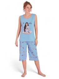 πιτζάμα γυναικεία με κάπρι pijamood good morning pjmd11014-γαλάζιο