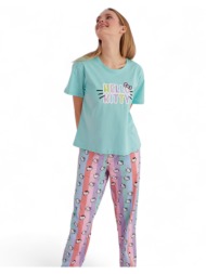 πιτζάμα γυναικεία με μακρύ παντελόνι hello kitty happy hk016a-πολύχρωμο