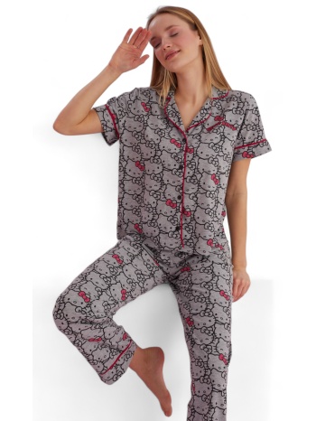 πιτζάμα γυναικεία με κουμπιά hello kitty cute hk050a-γκρι σε προσφορά