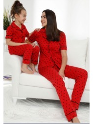 πιτζάμα siyah γυναικεία με μακρύ παντελόνι little hearts red 56002a