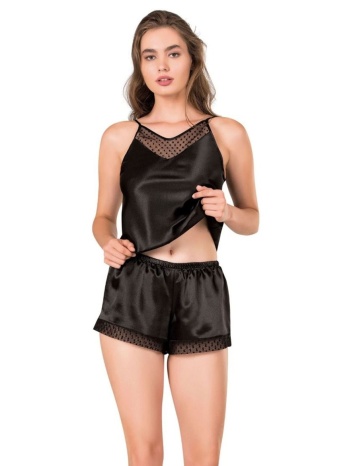 babydoll πιτζάμα σατέν moongirl dots dream mg285-μαύρο