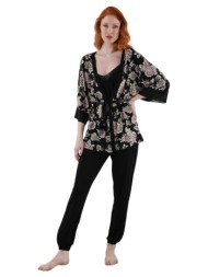 σετ πιτζάμα - ρόμπα sevim soft floral kimono 11362