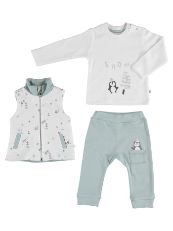 σετ βρεφικό παντελόνι - γιλέκο - μπλούζα frozen penguins σε προσφορά