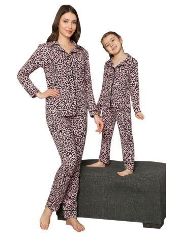πιτζάμα παιδική - εφηβική με κουμπιά pink leopard 73012k σε προσφορά