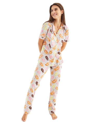 πιτζάμα γυναικεία με κουμπιά drippy donuts white 55108a σε προσφορά