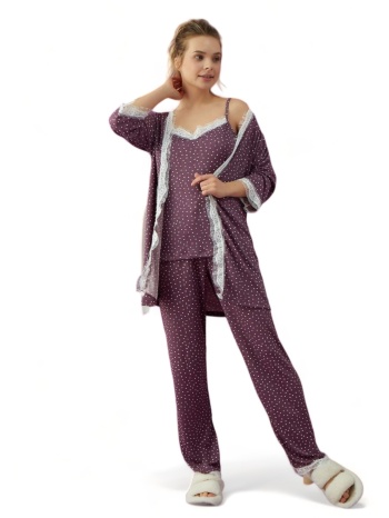σετ γυναικείο eliz ρόμπα με πιτζάμα purple dots pgs50119-μωβ σε προσφορά