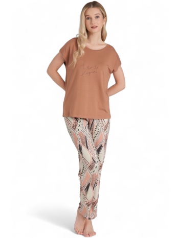 πιτζάμα γυναικεία βισκόζ pijadore summer pjdr1639-καφέ σε προσφορά