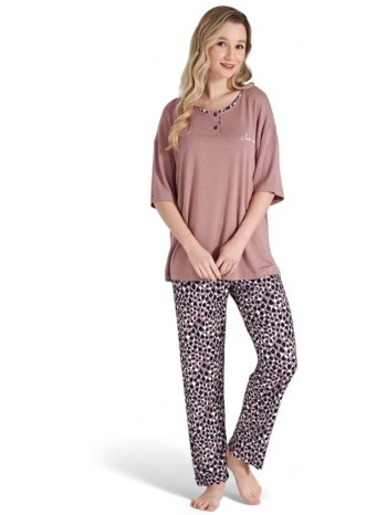 πιτζάμα γυναικεία βισκόζ pijadore animal print pjdr1648-ροζ σε προσφορά