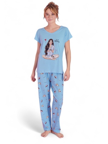 πιτζάμα γυναικεία μακρύ παντελόνι pijamood good morning σε προσφορά