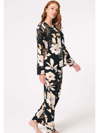 πιτζάμα γυναικεία anil viscose με κουμπιά floral μαύρο σε προσφορά