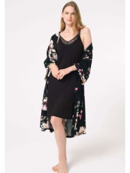 σετ νυχτικό με ρόμπα anil viscose μαυρο φλοράλ 5787anl-μαύρο