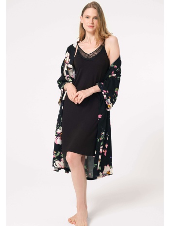 σετ νυχτικό με ρόμπα anil viscose μαυρο φλοράλ 5787anl-μαύρο σε προσφορά