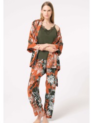 πιτζάμα σετ γυναικεία με ρόμπα anil viscoze floral cinnamon 5795anl-κεραμιδί