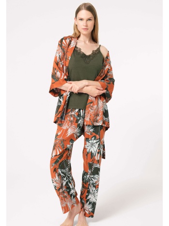 πιτζάμα σετ γυναικεία με ρόμπα anil viscoze floral cinnamon σε προσφορά