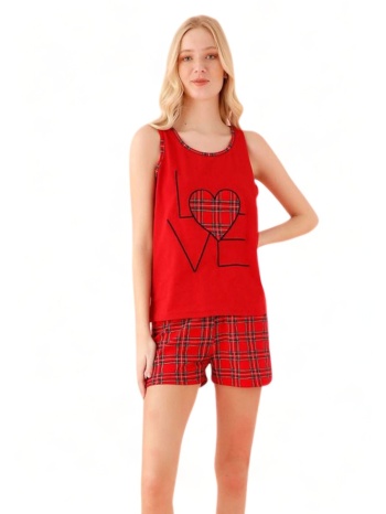 πιτζάμα γυναικεία αμάνικη καρό love elitol 6481 σε προσφορά
