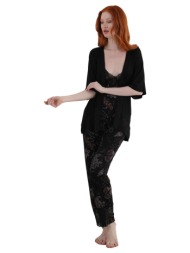 σετ πιτζαμα - ρομπα sevim viscose lace & flowers 13202