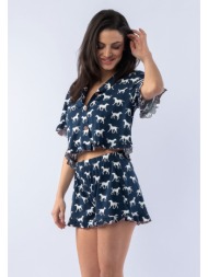 πιτζάμα γυναικεία κουμπιά στη μπλούζα cropped top 12805