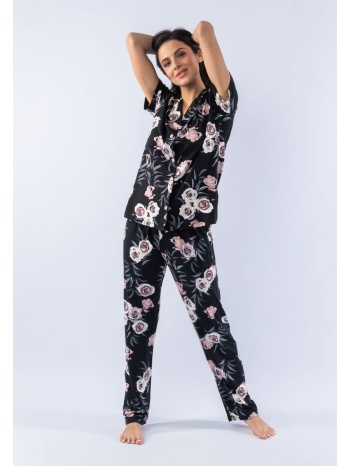 πιτζάμα γυναικεία με μακρύ παντελόνι black floral 12644 σε προσφορά
