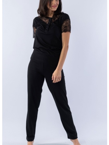 πιτζάμα γυναικεία κοντομάνικη modal black lace 72052 σε προσφορά