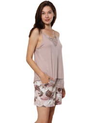 πιτζάμα γυναικεία με σορτσάκι beige lilies 81412